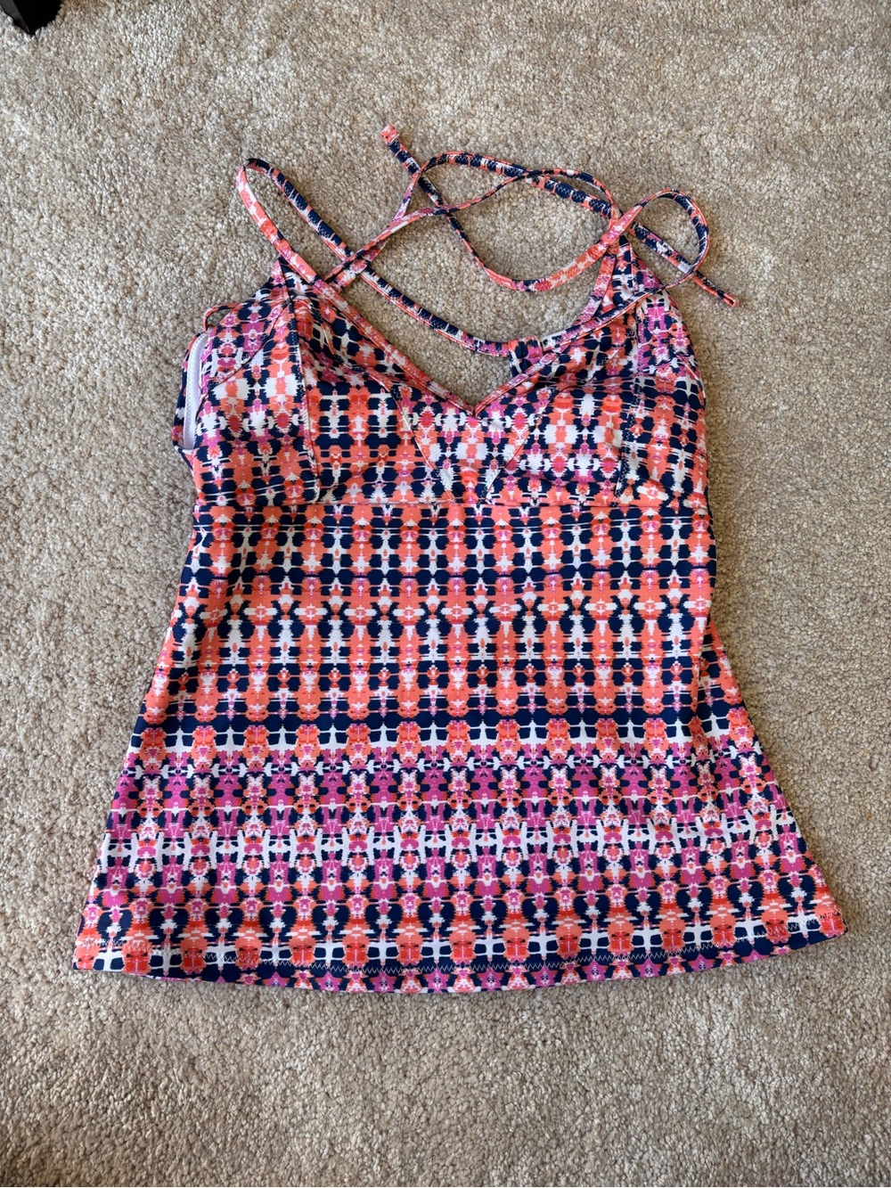 Jessica Simpson Printed Tankini Swim Top Size M Multicolor Strappy Back